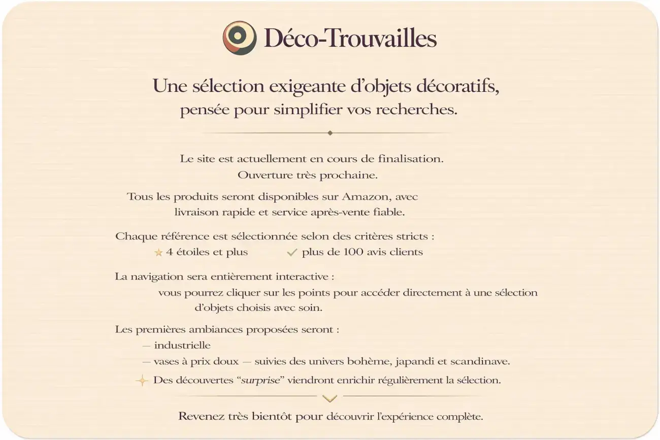 Concept Déco-Trouvailles : sélection d'objets déco style industriel et vases design à prix doux avec critères de qualité Amazon.